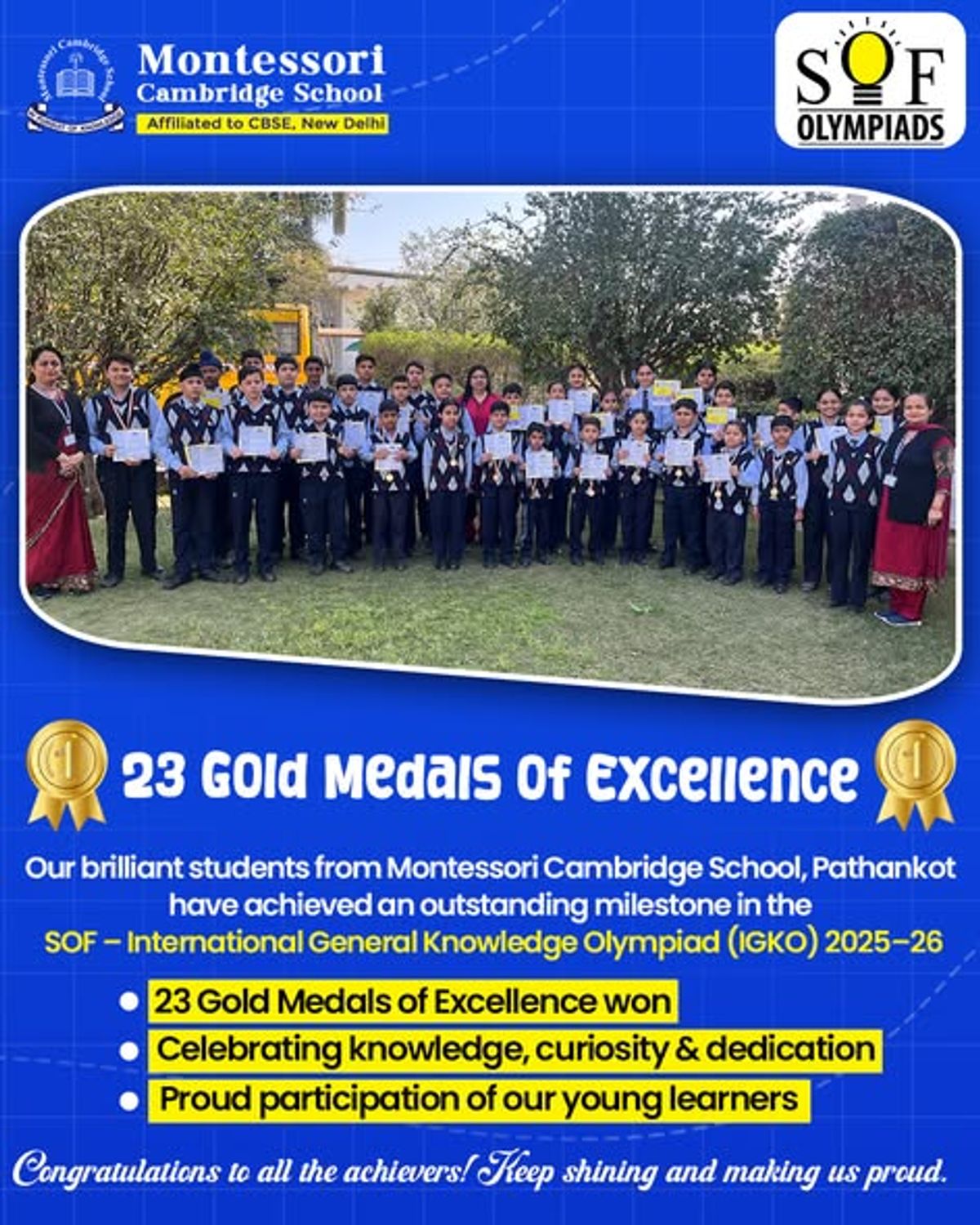 🏅 23 Gold Medals of Excellence in SOF–International General Knowledge Olympiad 2025–26 🏅