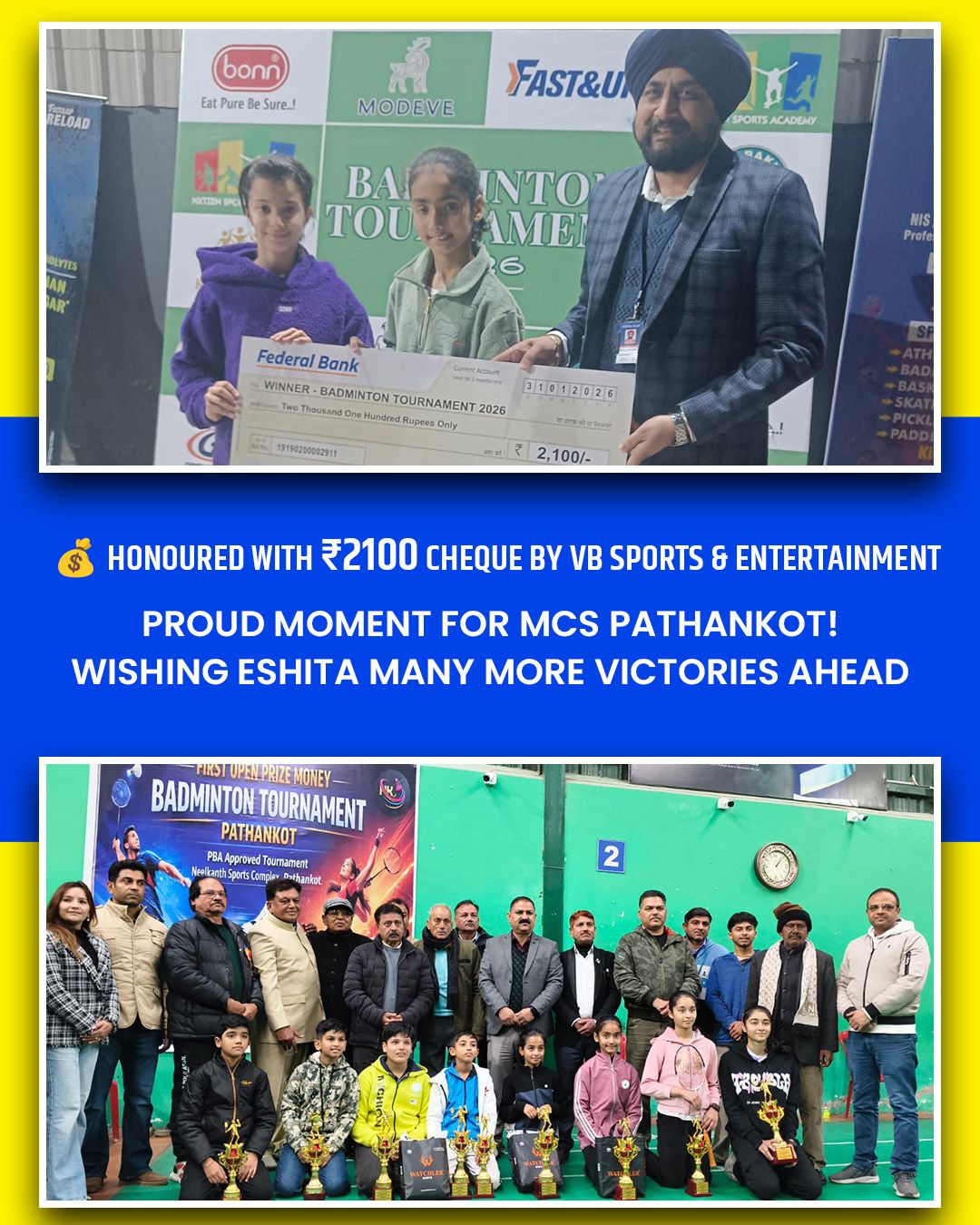 Young Badminton Champion Eshita Lalotra Brings Glory to MCS Pathankot  highlight 3