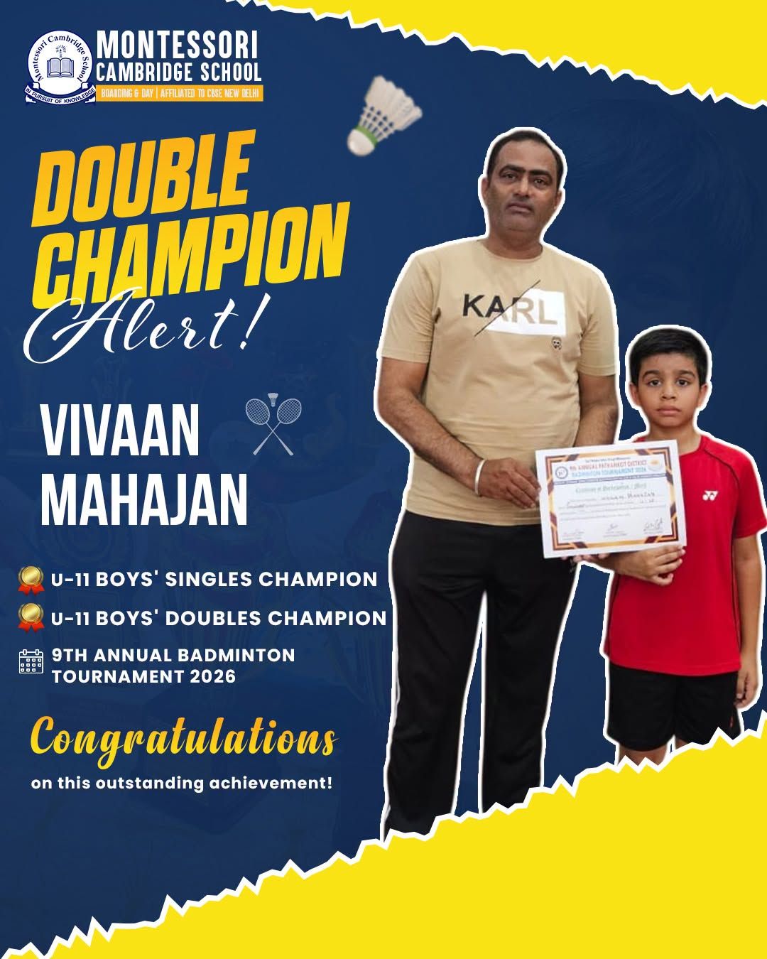 Vivaan Mahajan Clinches Double Title at the 9th Annual Badminton Tournament 2026 🏆🏆