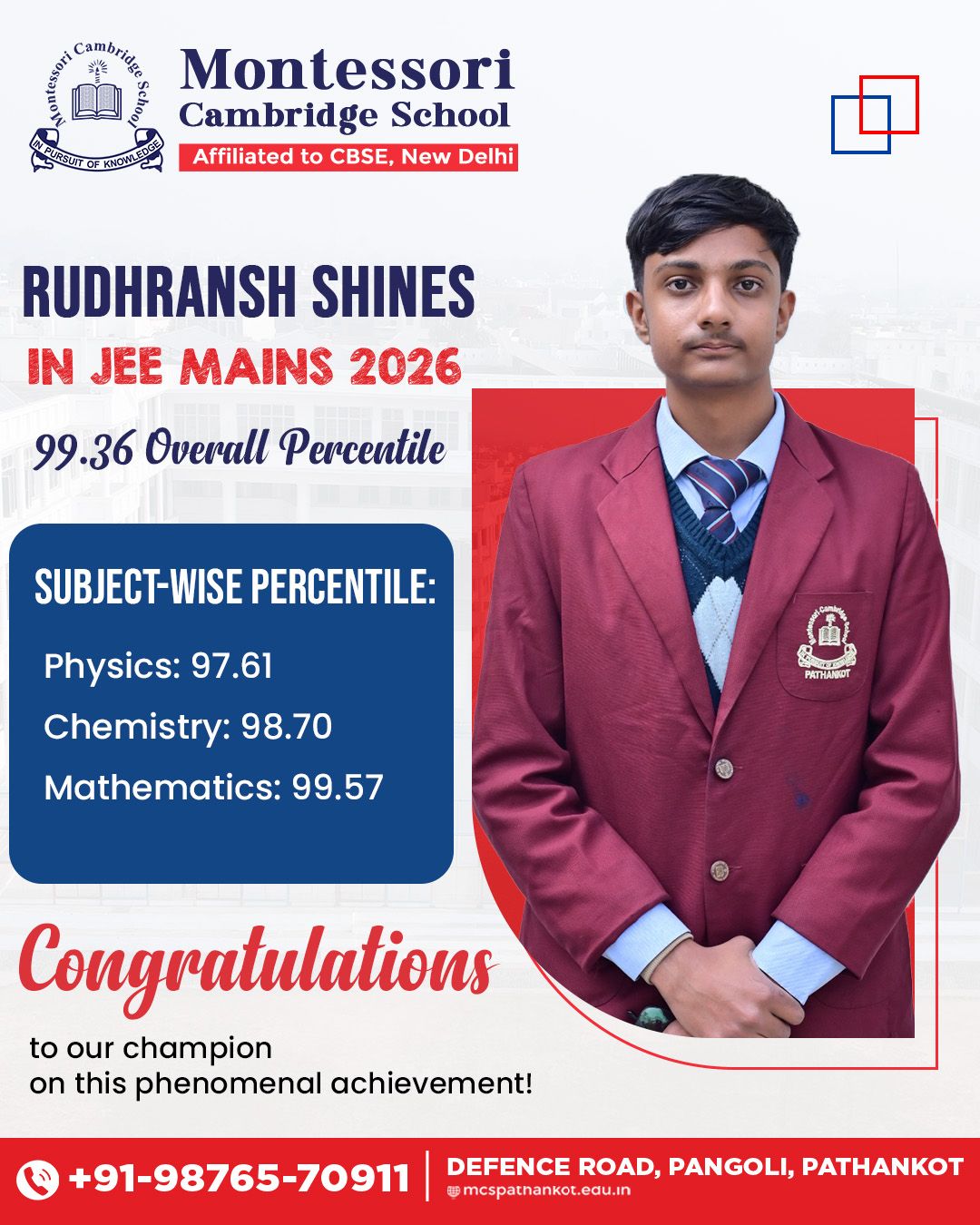 Rudhransh’s 99.36 Percentile in JEE Mains 2026