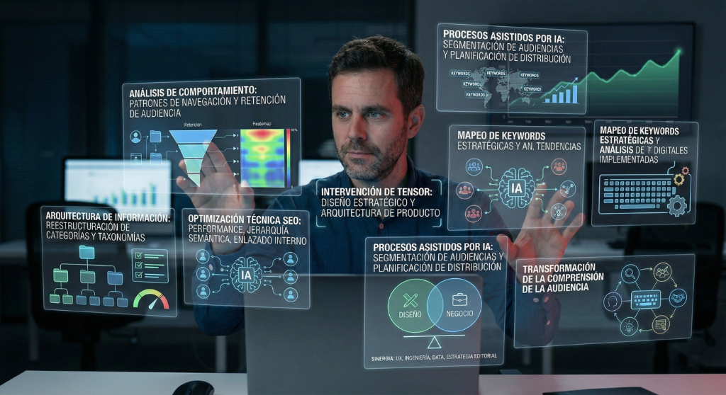Optimización técnica SEO (performance, jerarquía semántica, enlazado interno).