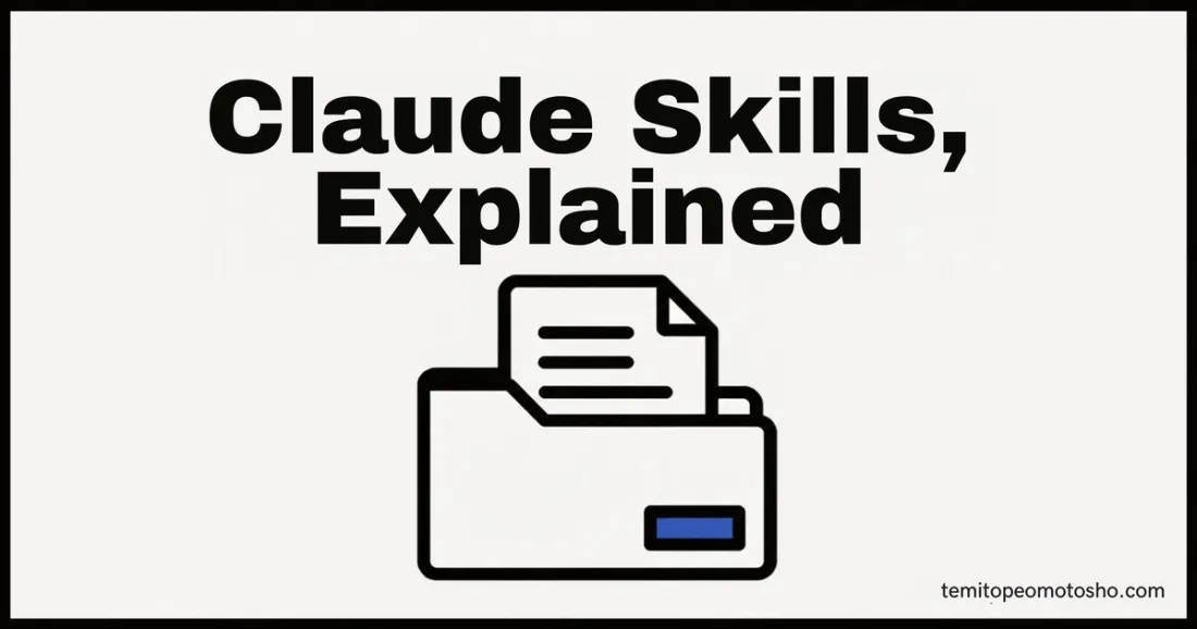 Cover graphic reading "Claude Skills, Explained" with a simple folder icon containing a document