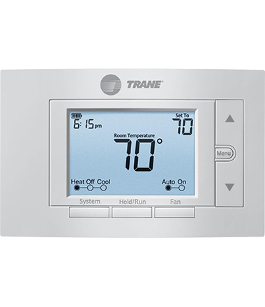 Trane XR203 Thermostat, presented by SS&B Heating & Cooling in Springfield, MO, showcasing its sleek design and efficient temperature control capabilities.
