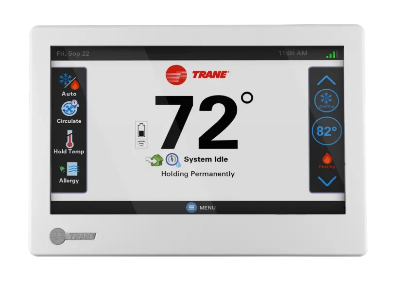 Trane® LINK UX360 Thermostat displayed, showcasing its sleek design and advanced control features for efficient home temperature management.