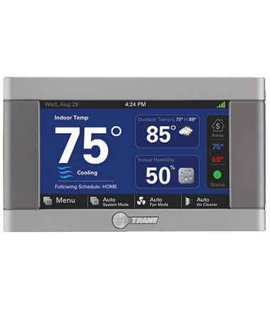 Trane ComfortLink II XL1050 Thermostat, presented by SS&B Heating & Cooling in Springfield, MO, recognized for its state-of-the-art connectivity and user-friendly interface.