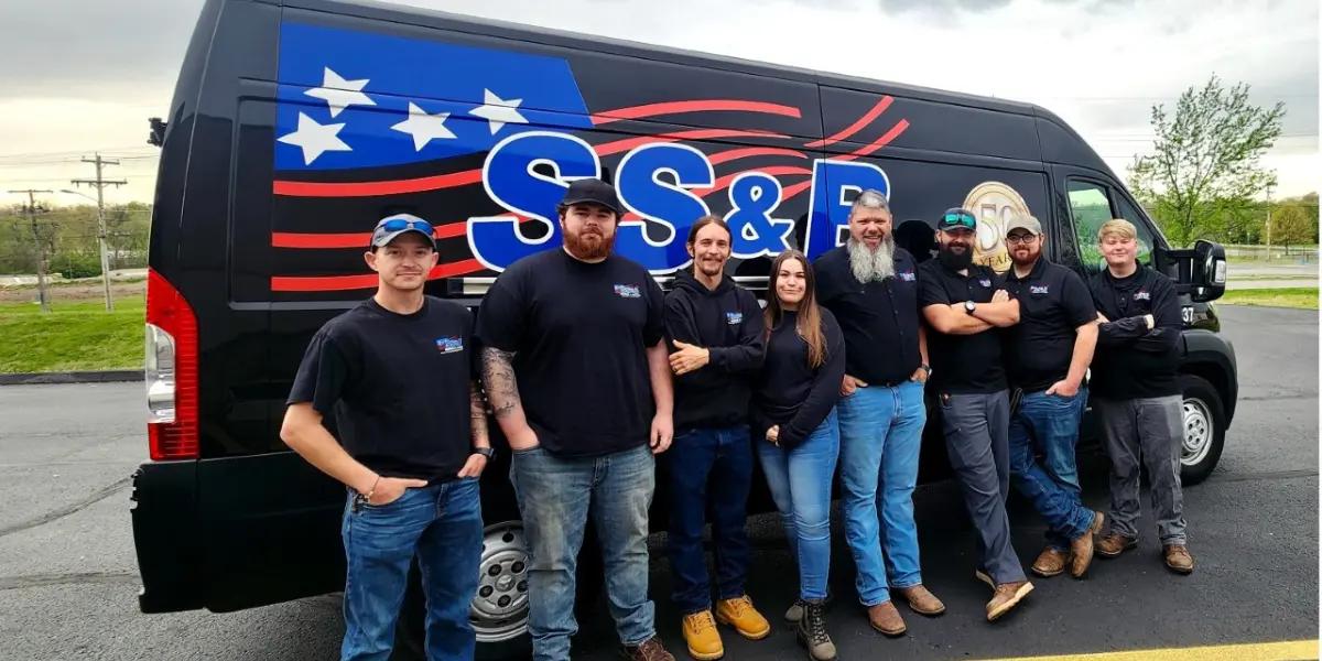 Group photo of SS&B Heating & Cooling service technicians in Springfield, MO. 