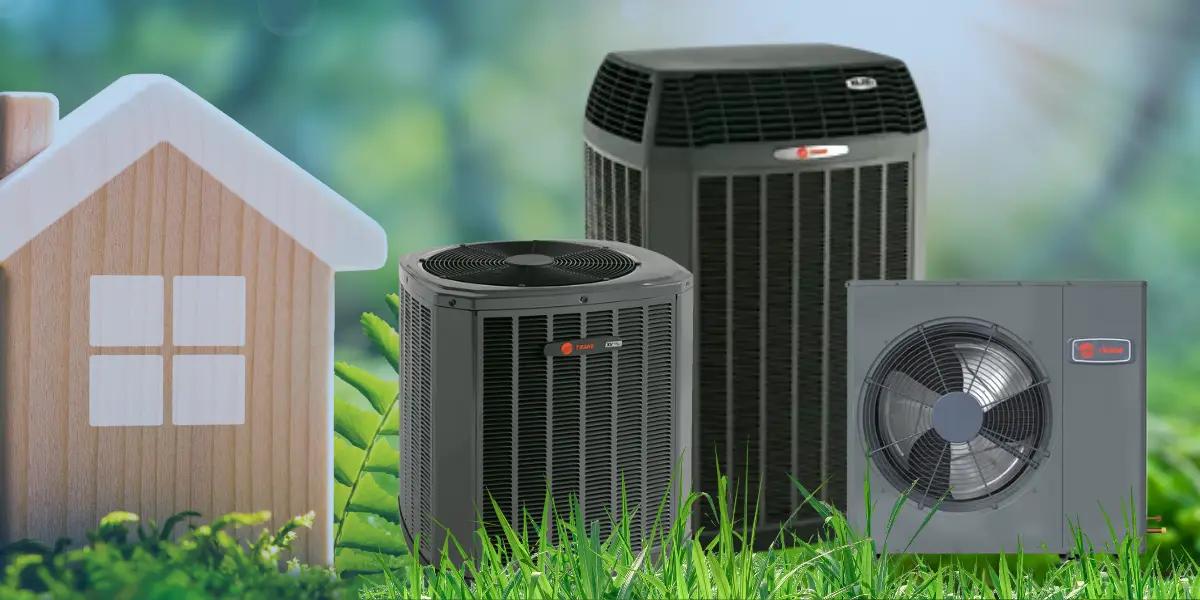 Trane heat pump options in an eco-friendly setting, featuring a house with a sustainable and energy-efficient design.