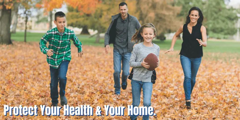 Family enjoying fall weather: Humidifiers for your home and health provide by SS&B Heating Cooling.