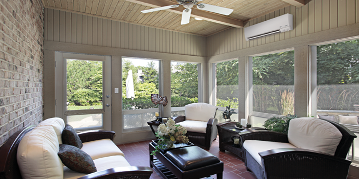 Sunroom ideal for a Trane ductless mini split installation by SS&B Heating & Cooling.