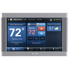 Trane ComfortLink II XL850 Thermostat, showcased by SS&B Heating & Cooling in Springfield, MO, emphasizing its advanced connectivity features and intuitive touch-screen interface.