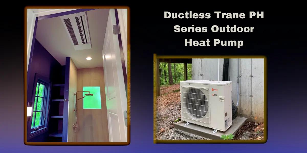 Trane Mitsubishi PH series ductless outdoor and indoor heat pump units professionally installed by SS&B Heating & Cooling in Springfield, MO, showcasing efficient and compact design for optimal home comfort.