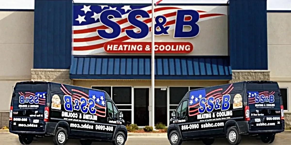 SS&B Heating & Cooling store front and service vans in Springfield, MO