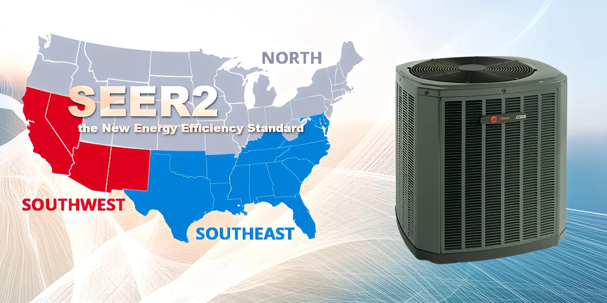 A map highlighting SEER2 and Trane air conditioner installations across various locations, illustrating areas of high efficiency and HVAC optimization.
