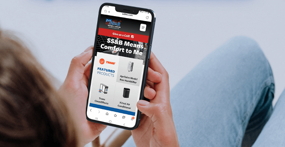 SS&B heating & air conditioning website on smartphone: Springfield Missouri.