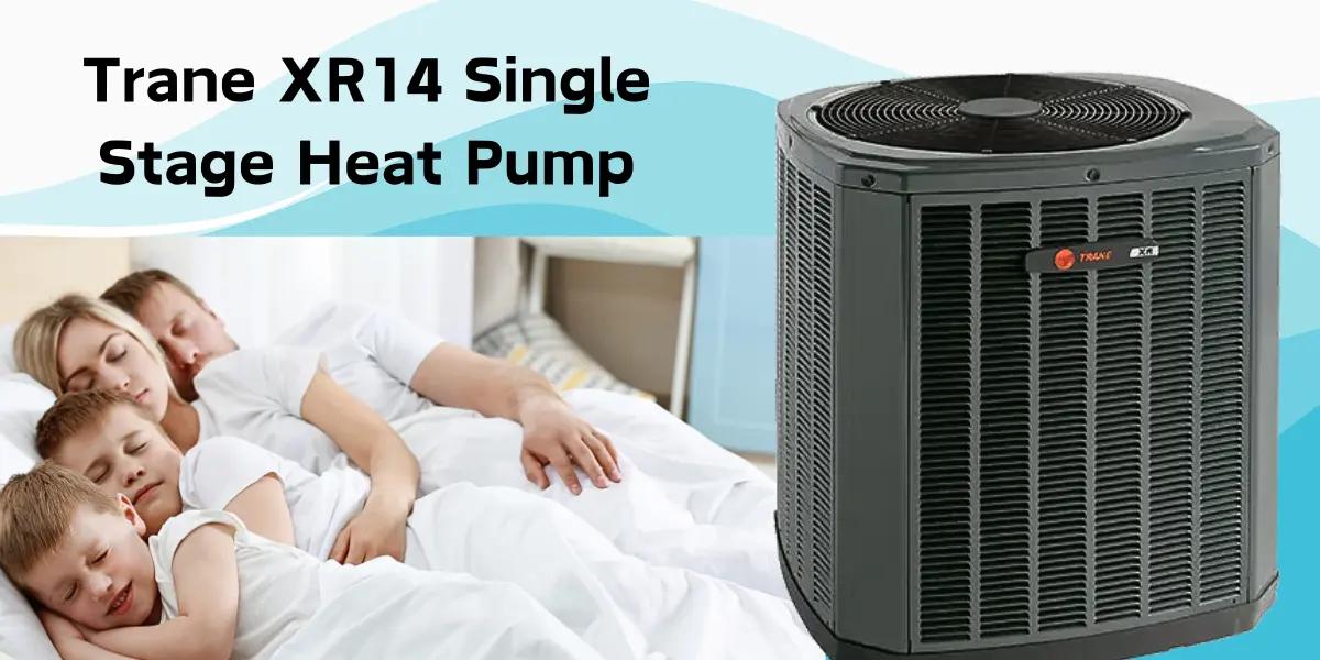 A family snuggles up in bed with a Trane XR14 Heat Pump featured off to the side, highlighting the warmth and comfort provided by this energy-efficient system.