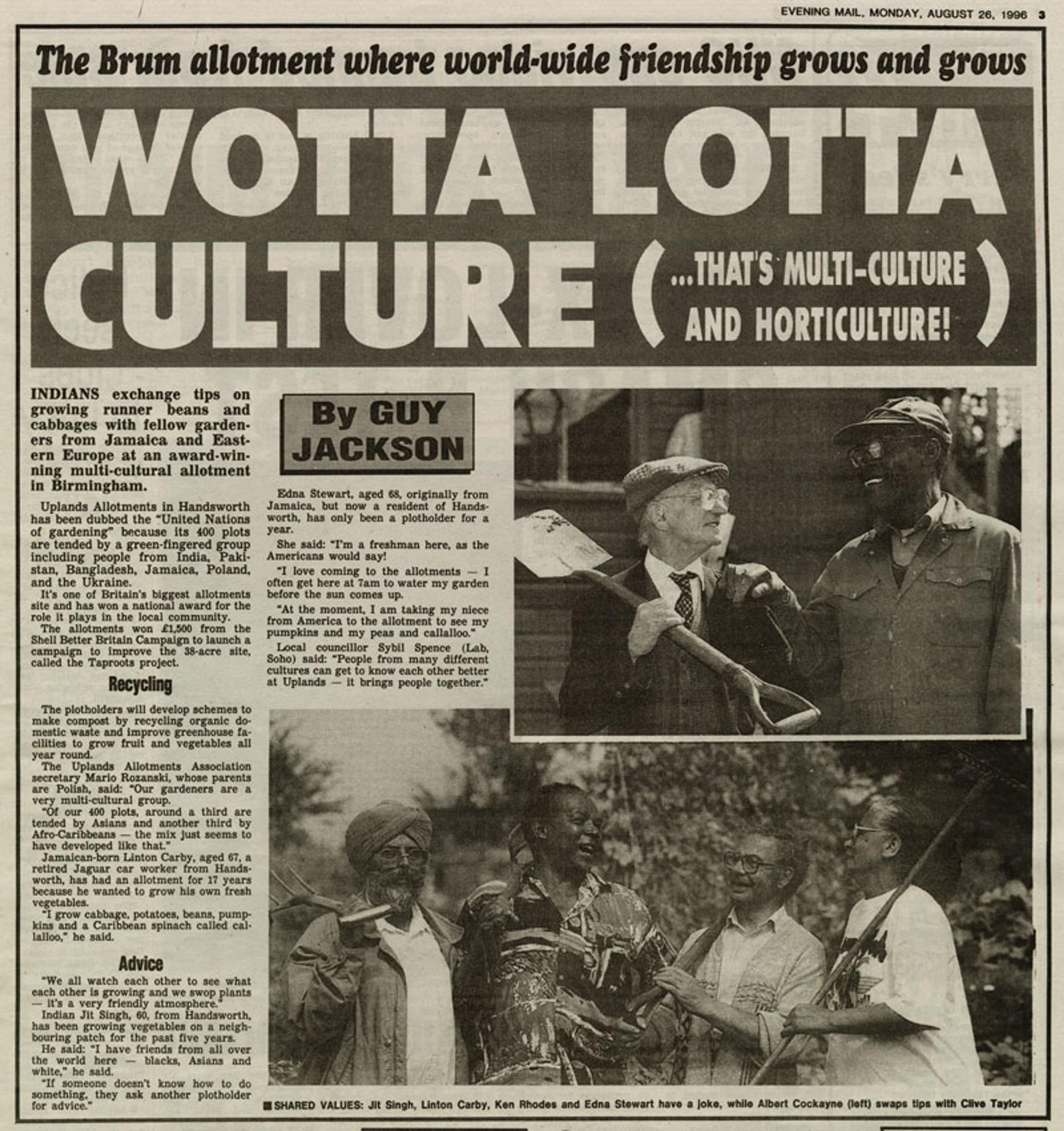 Newspaper cutting from Birmingham Evening Mail, 1996, with the headline 'Wotta Lotta Culture'