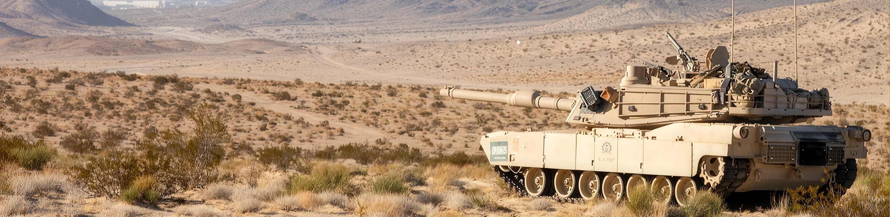 An M1 Abrams tank on desert terrain