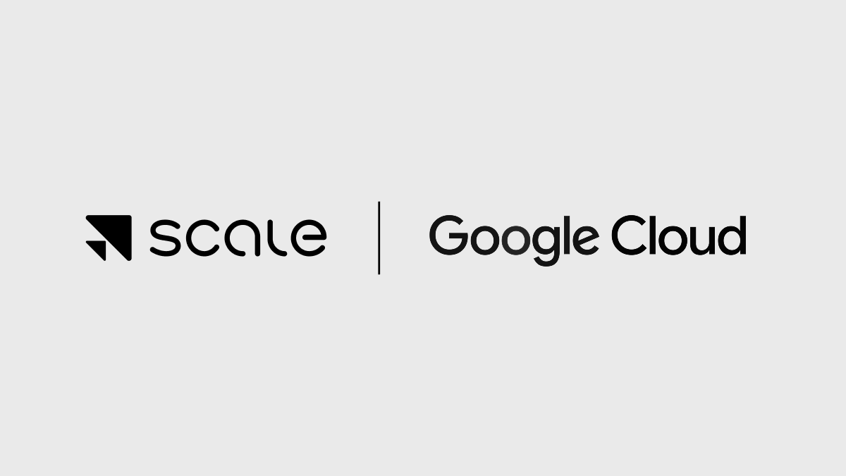 Logos for Scale AI and Google Cloud positioned against a neutral background