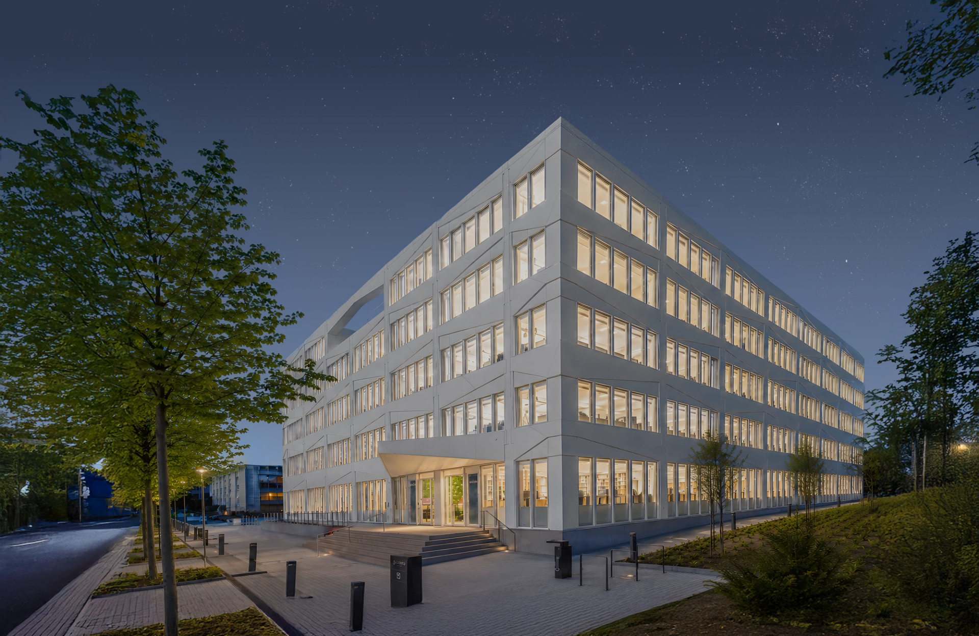 BioSquare Alte Messe, Leipzig – Luftbild von der Straße des 18. Oktober mit Baumreihe