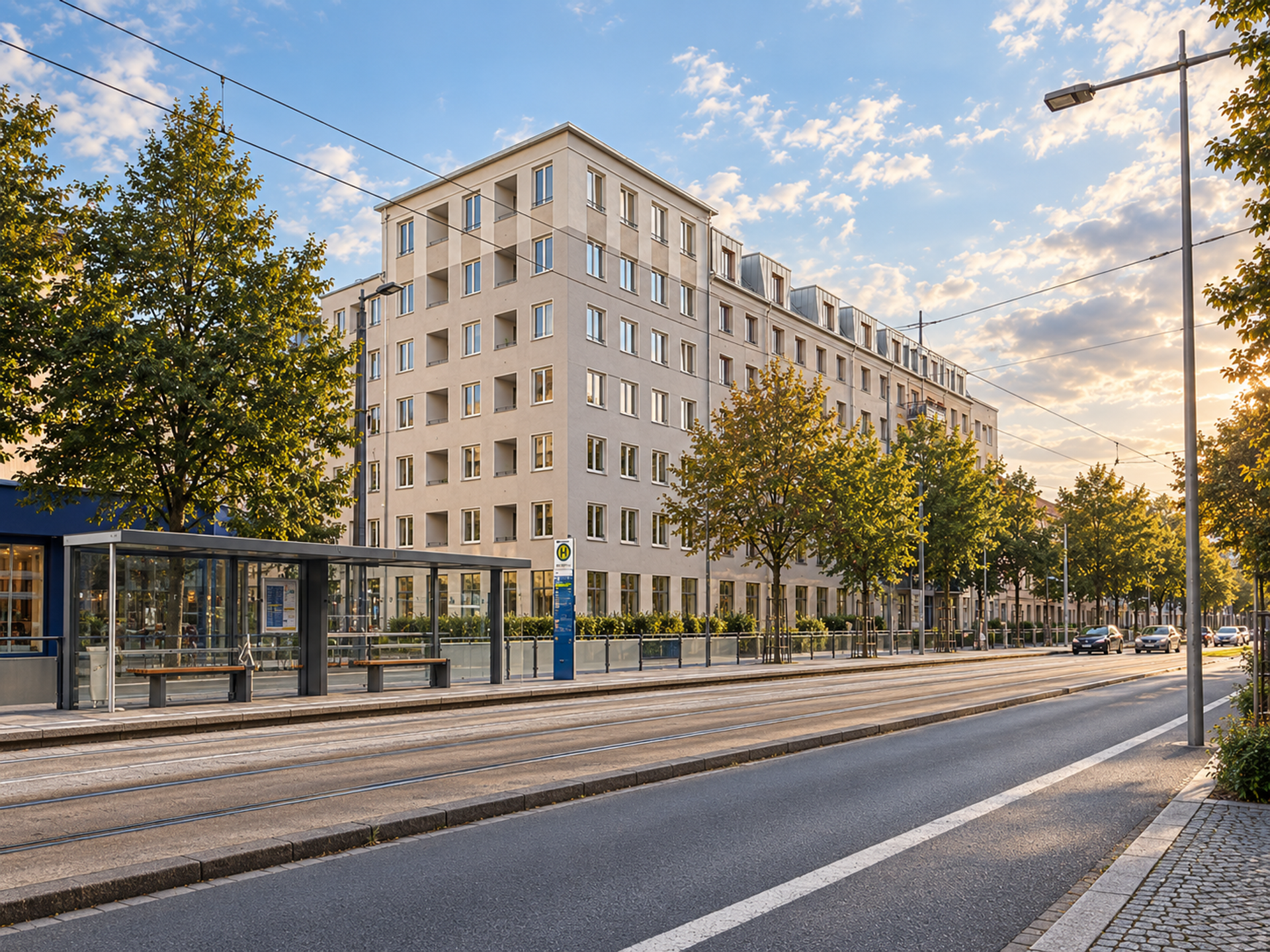 Wohnen im Leipziger Osten – Eckperspektive Dresdner Straße / Gabelsberger Straße