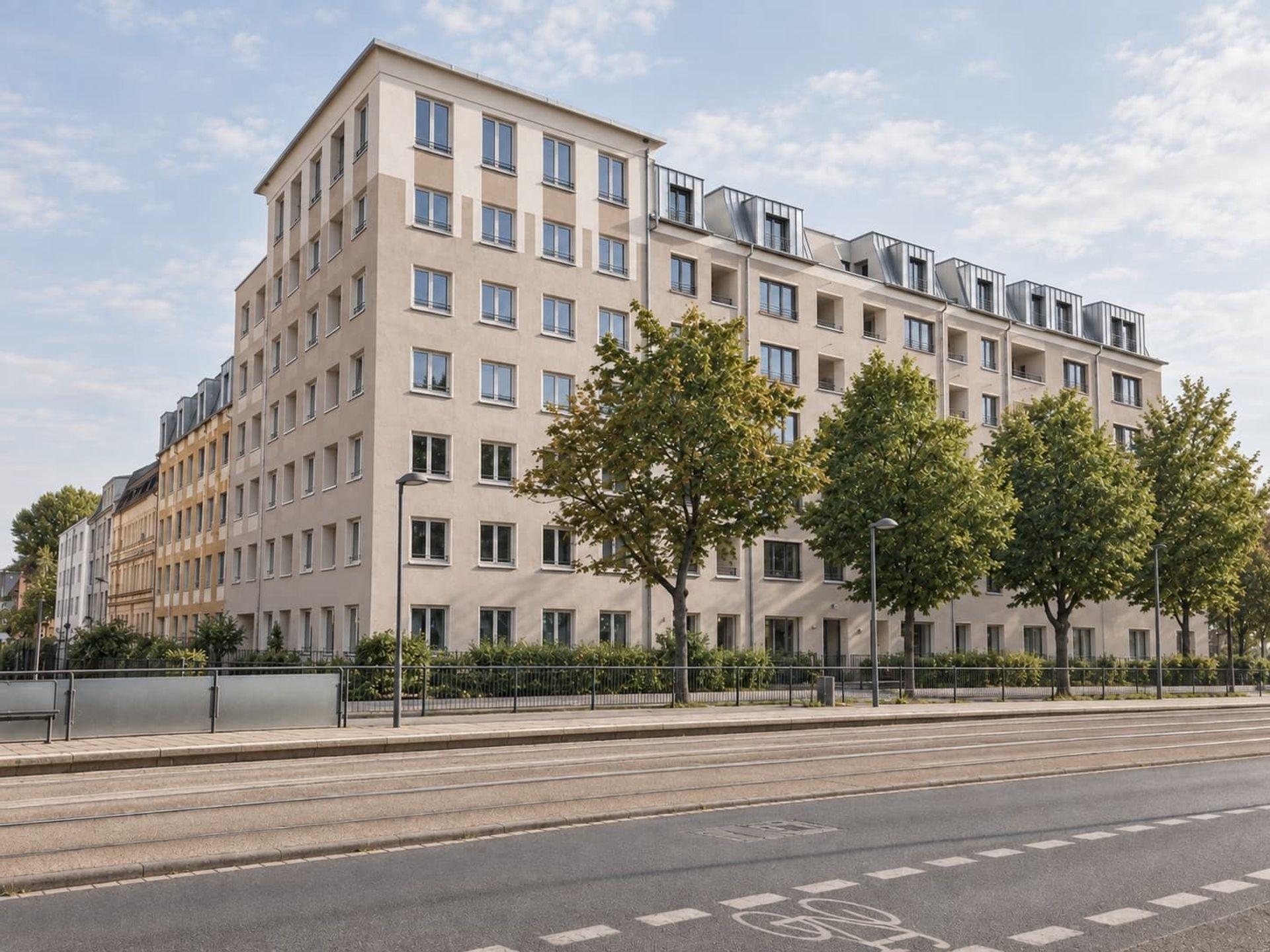 Wohnen im Leipziger Osten – Eckperspektive Dresdner Straße / Gabelsberger Straße