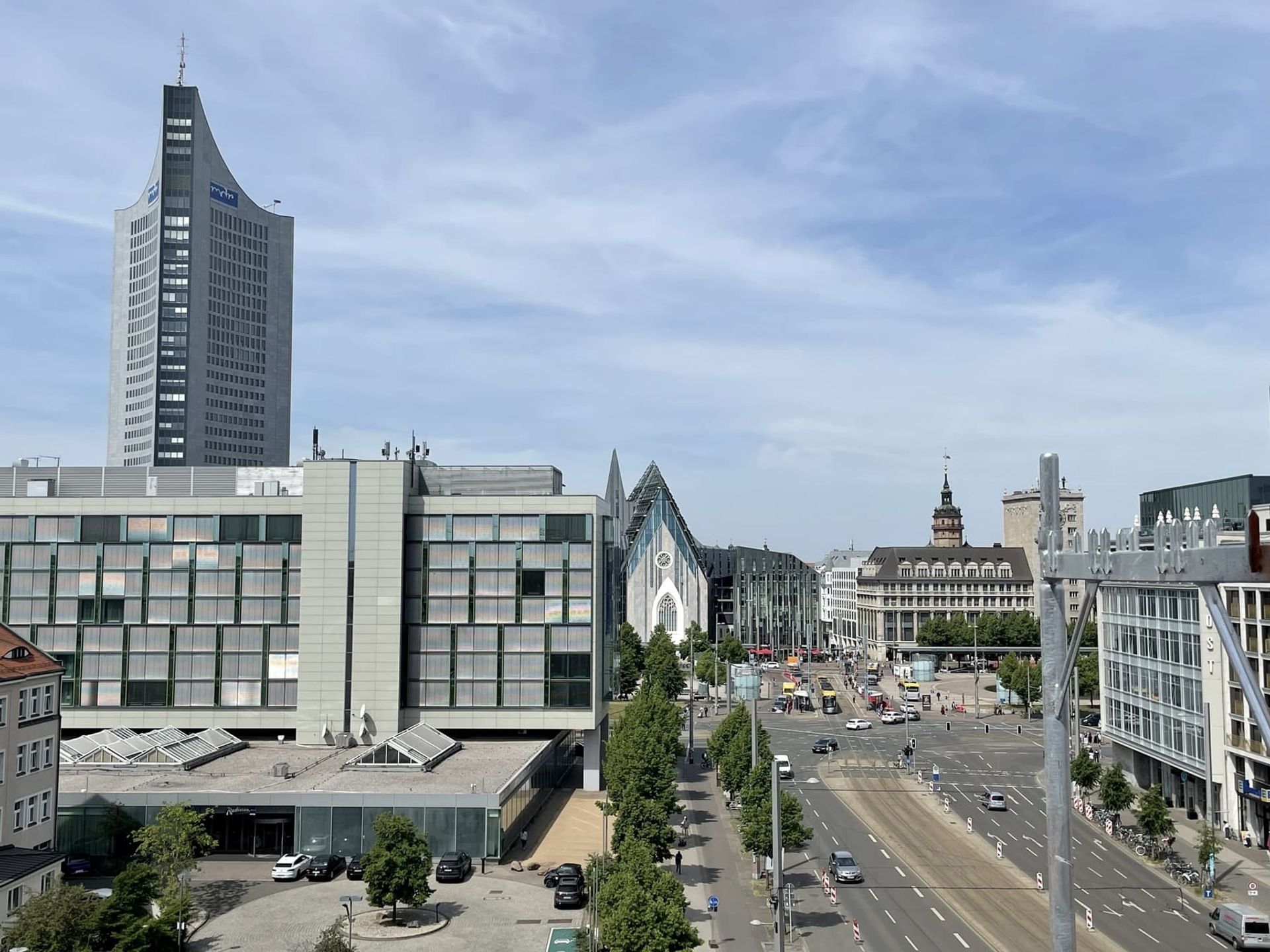 Europazentrale für Unite, Leipzig – Blick zur Leipziger Innenstadt mit dem City-Hochhaus