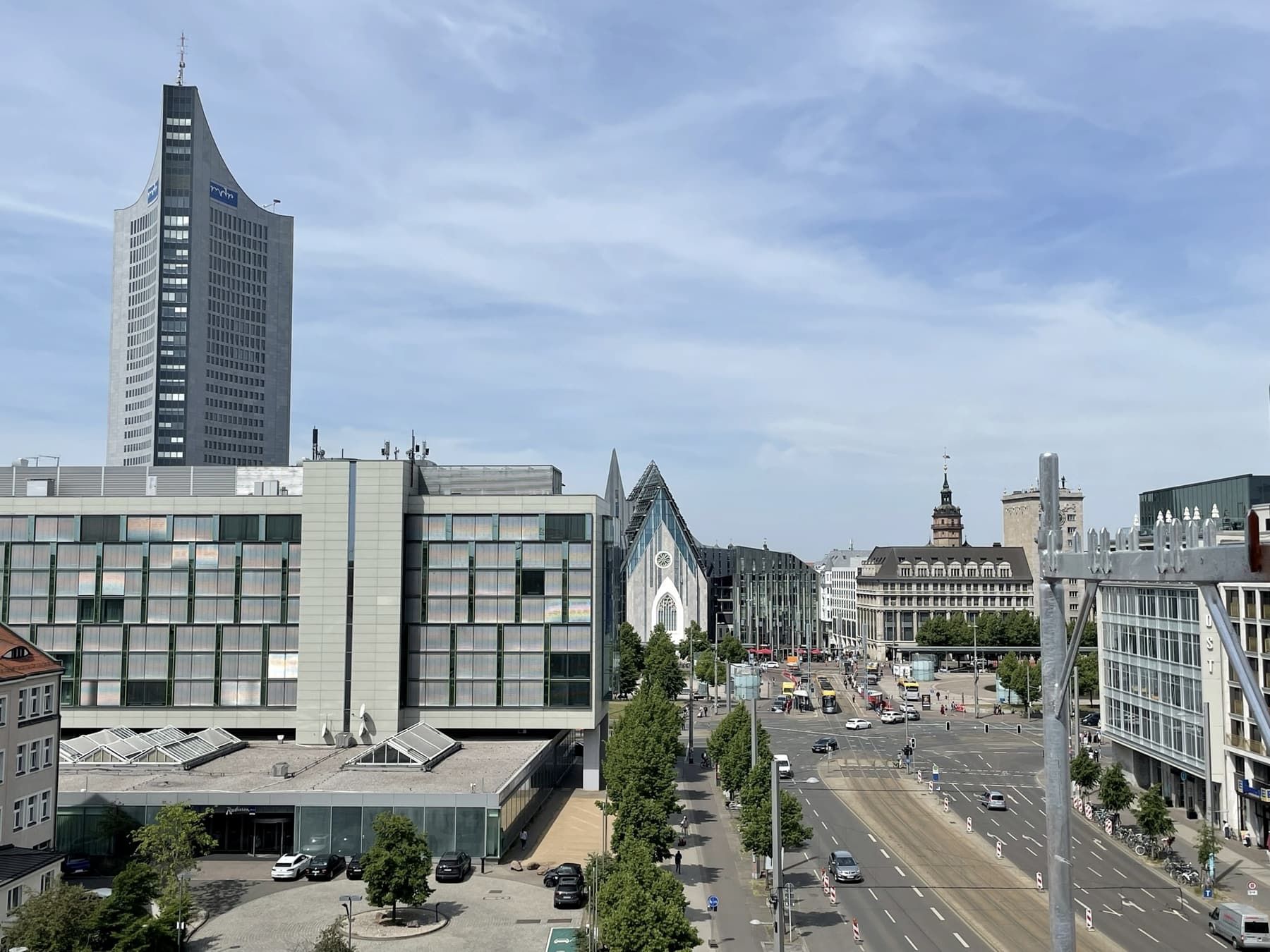 Europazentrale für Unite, Leipzig – Blick zur Leipziger Innenstadt mit dem City-Hochhaus