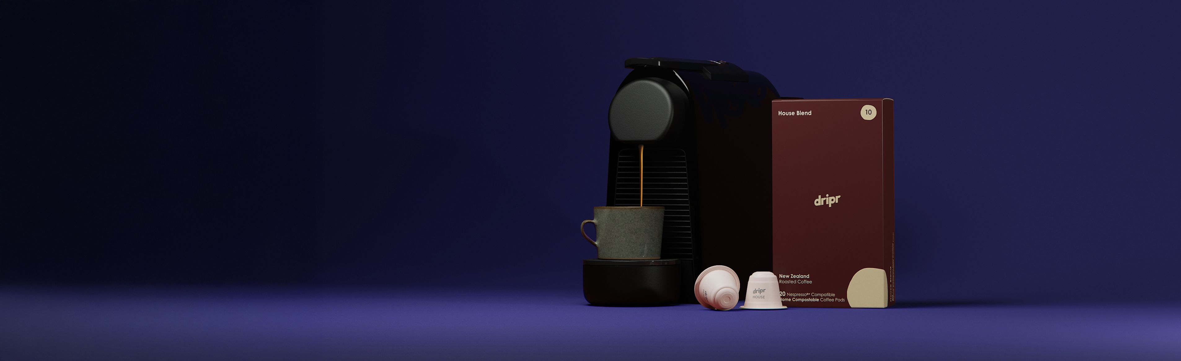 Dripr Pods next to Nespresso Coffee machine