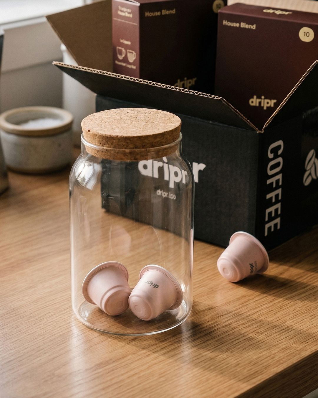 A Jar of dripr coffee pods
