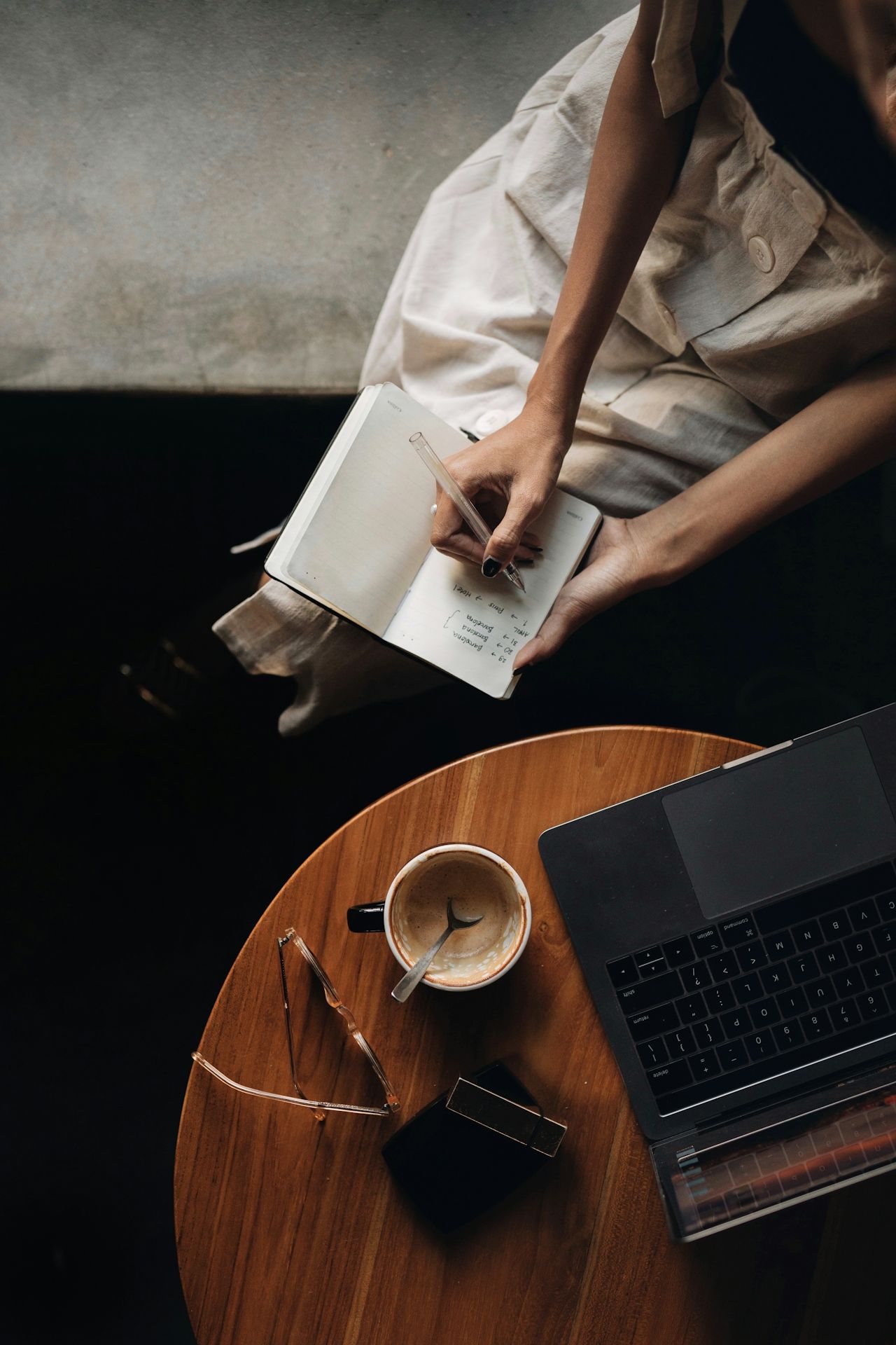 Business woman sitting at table with coffee