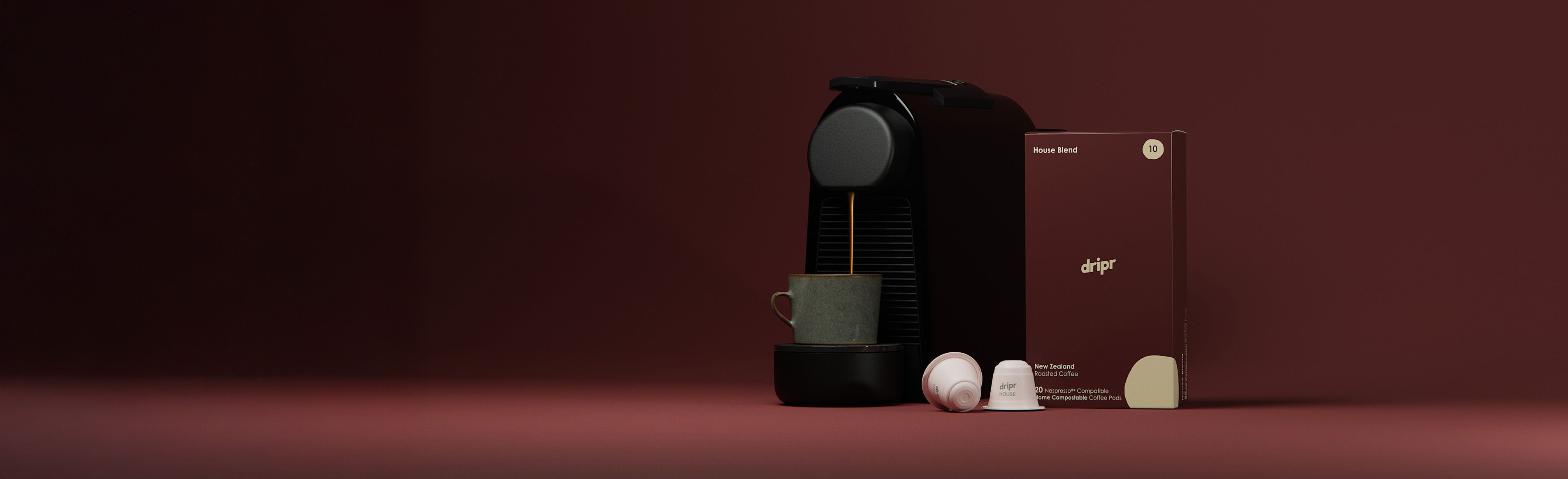 Dripr Pods next to Nespresso Coffee machine