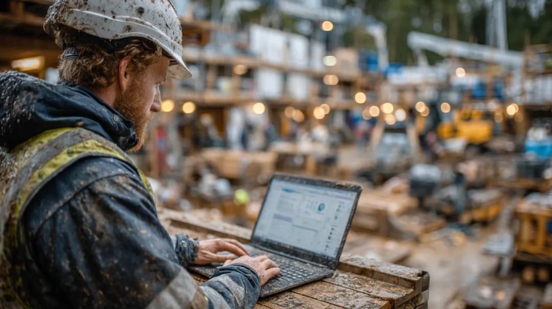 Image showing BMC Analysis staff using digital quality management tools on construction site