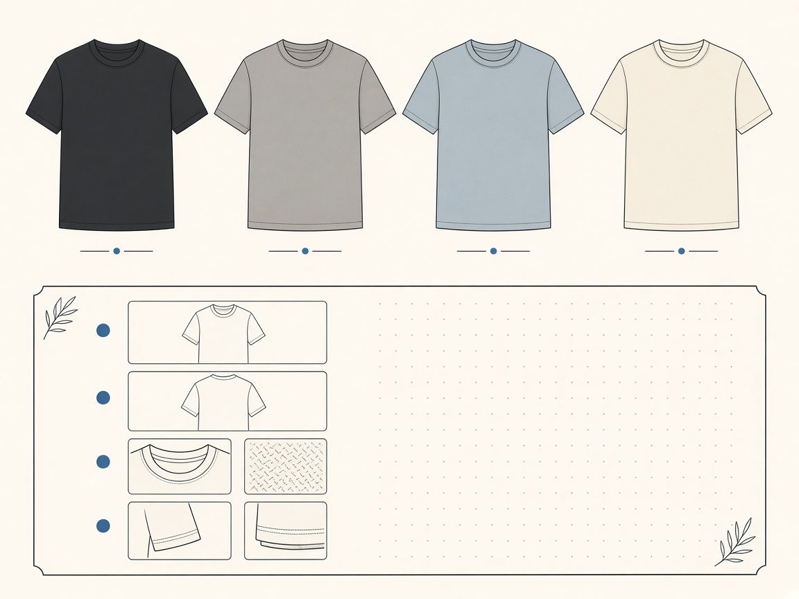 Colorway T-shirt silhouettes aligned with a simple front-back-detail shot list.