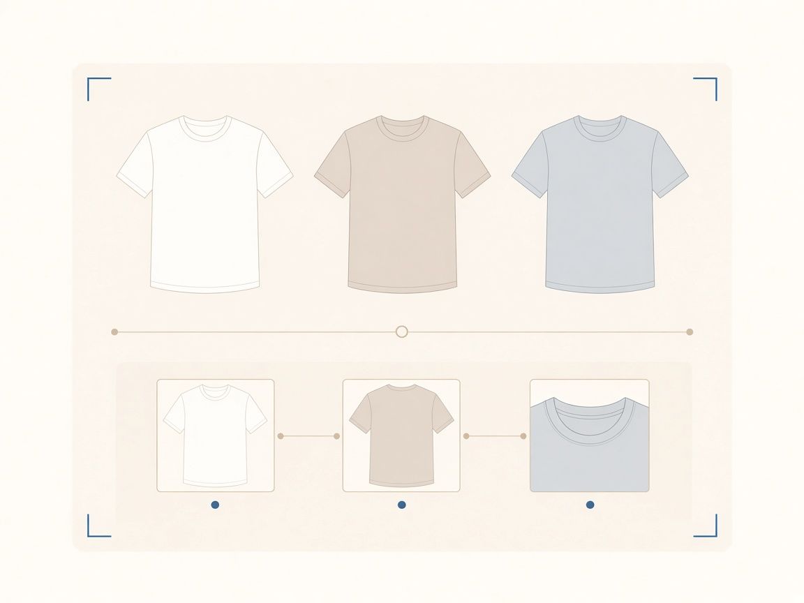 Colorway shirt silhouettes aligned with a front-back-detail shot list.