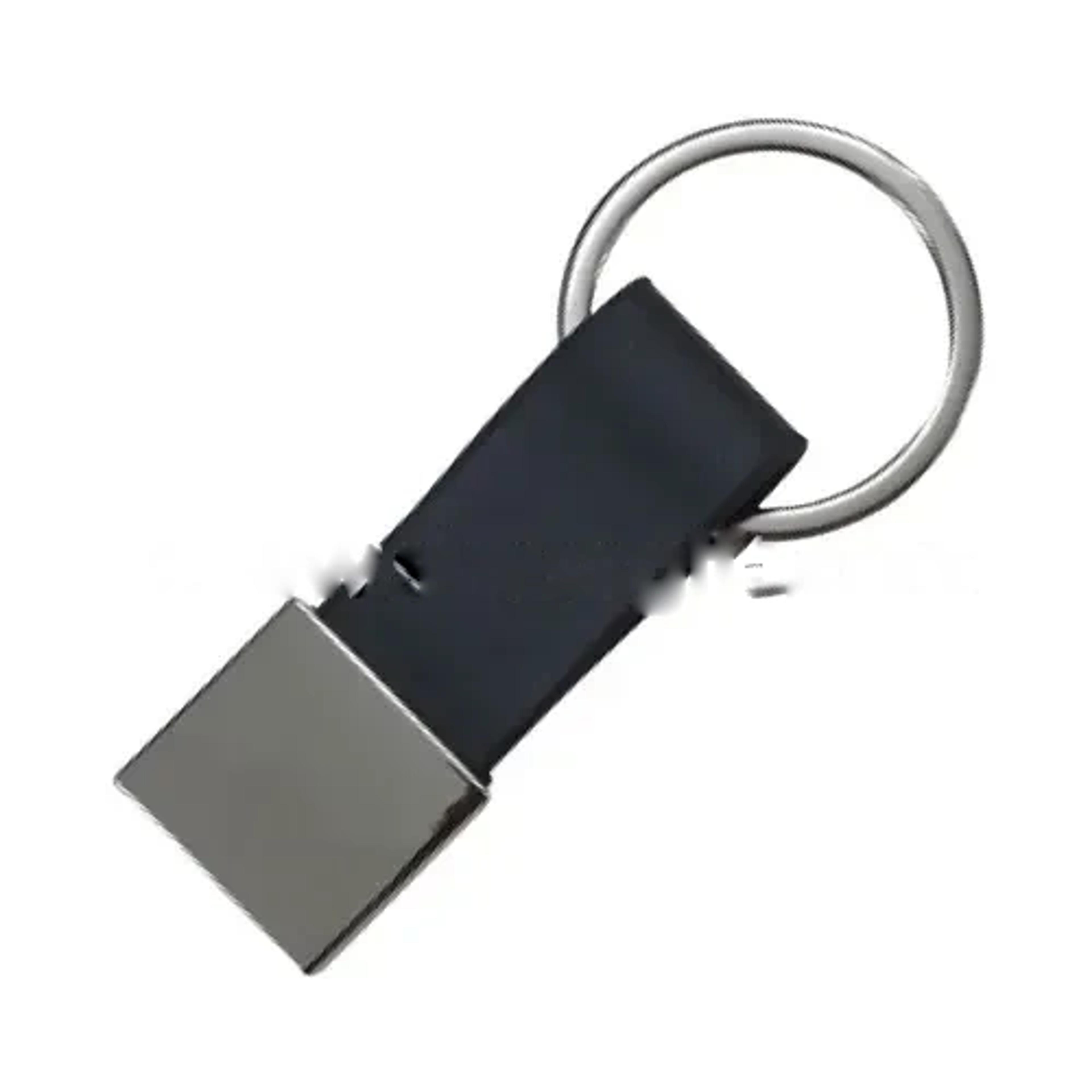 Square Steel with Leather Strap Keychain