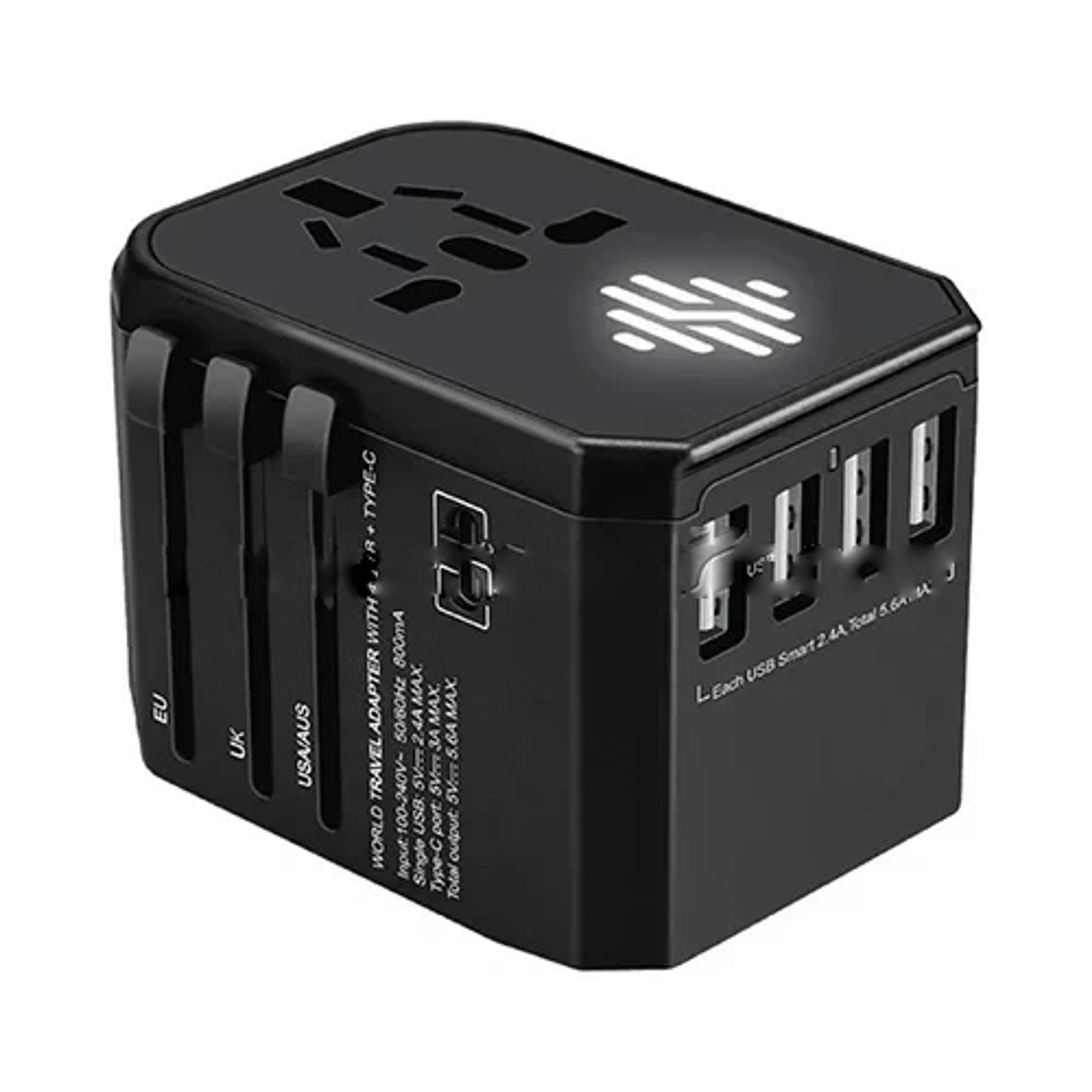 Light Up Logo Type-C + 4 USB Port Universal Travel Adapter