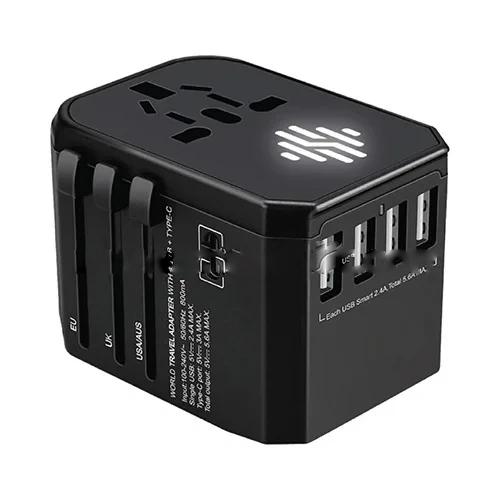 Light Up Logo Type-C + 4 USB Port Universal Travel Adapter