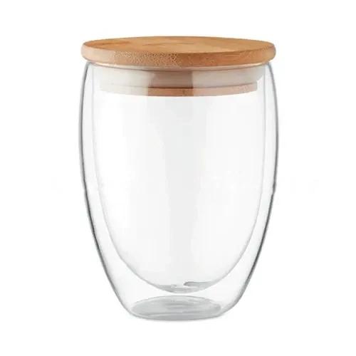 Double Wall 350 ml Glass Tumbler With Wooden Lid