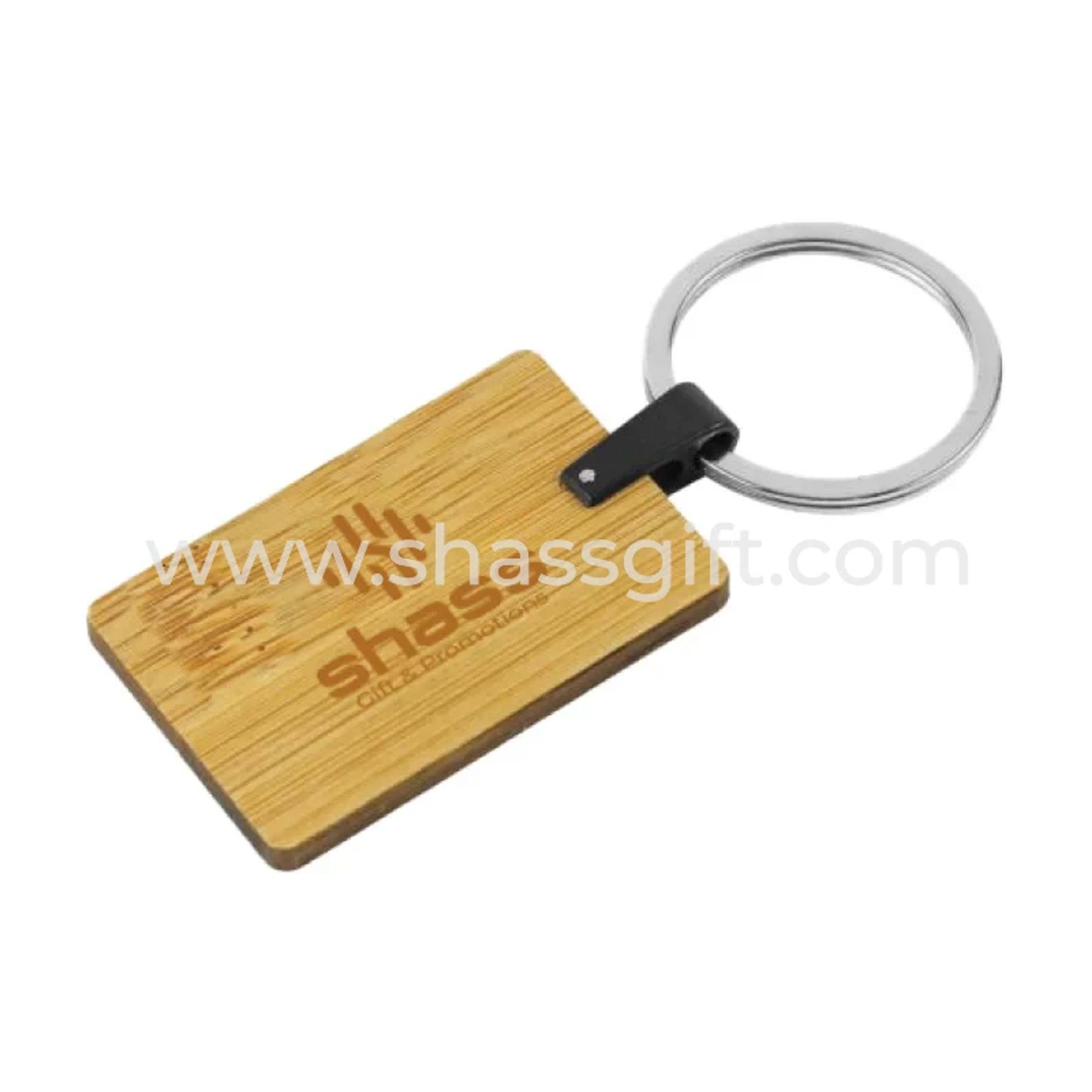 Bamboo & Metal Keychain Rectangle