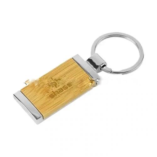 Rectangular Bamboo & Metal Keychains