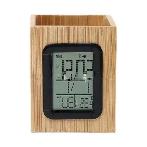 Wooden Pen Holder With Digital Clock