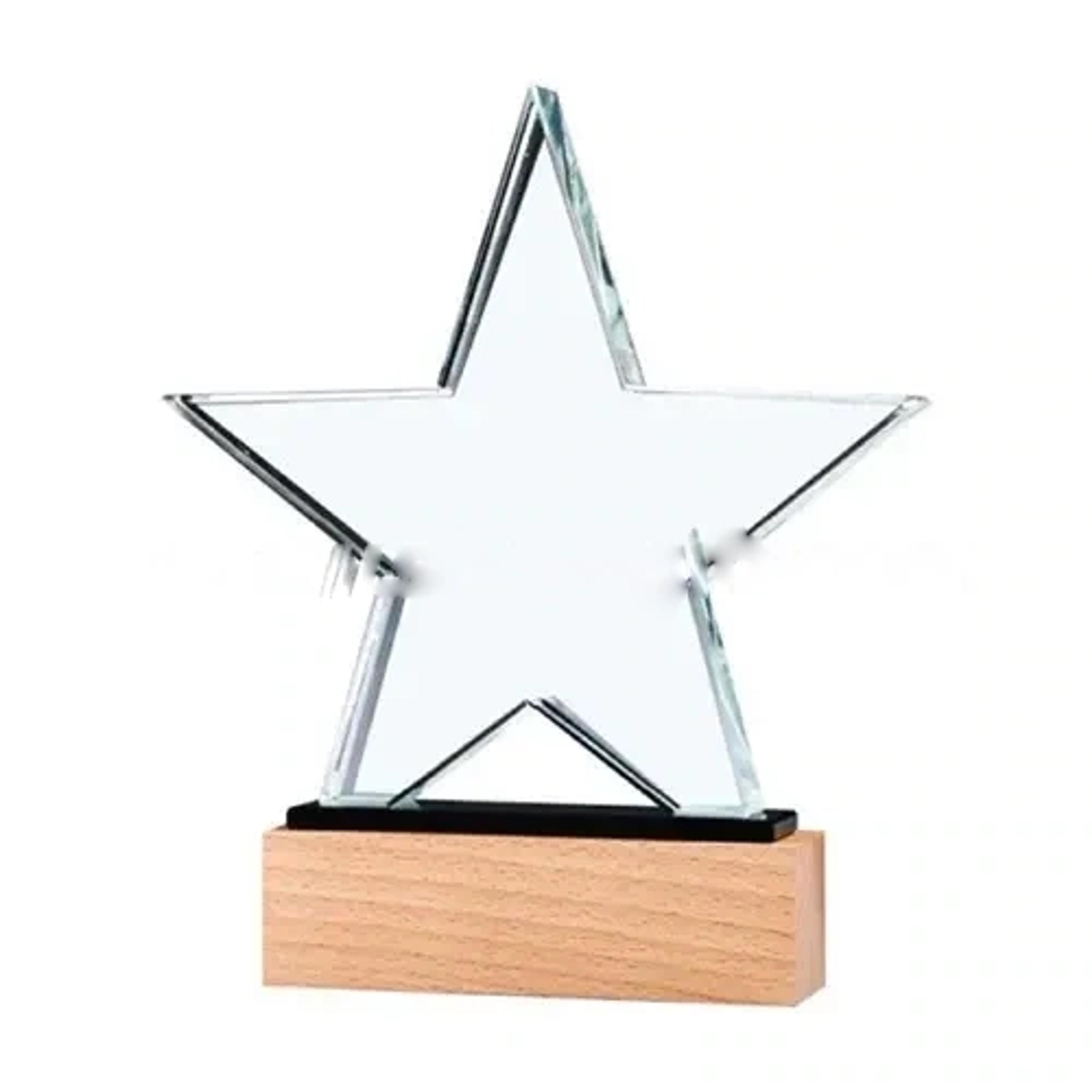 Star Shaped Crystal Awards With Wooden Base
