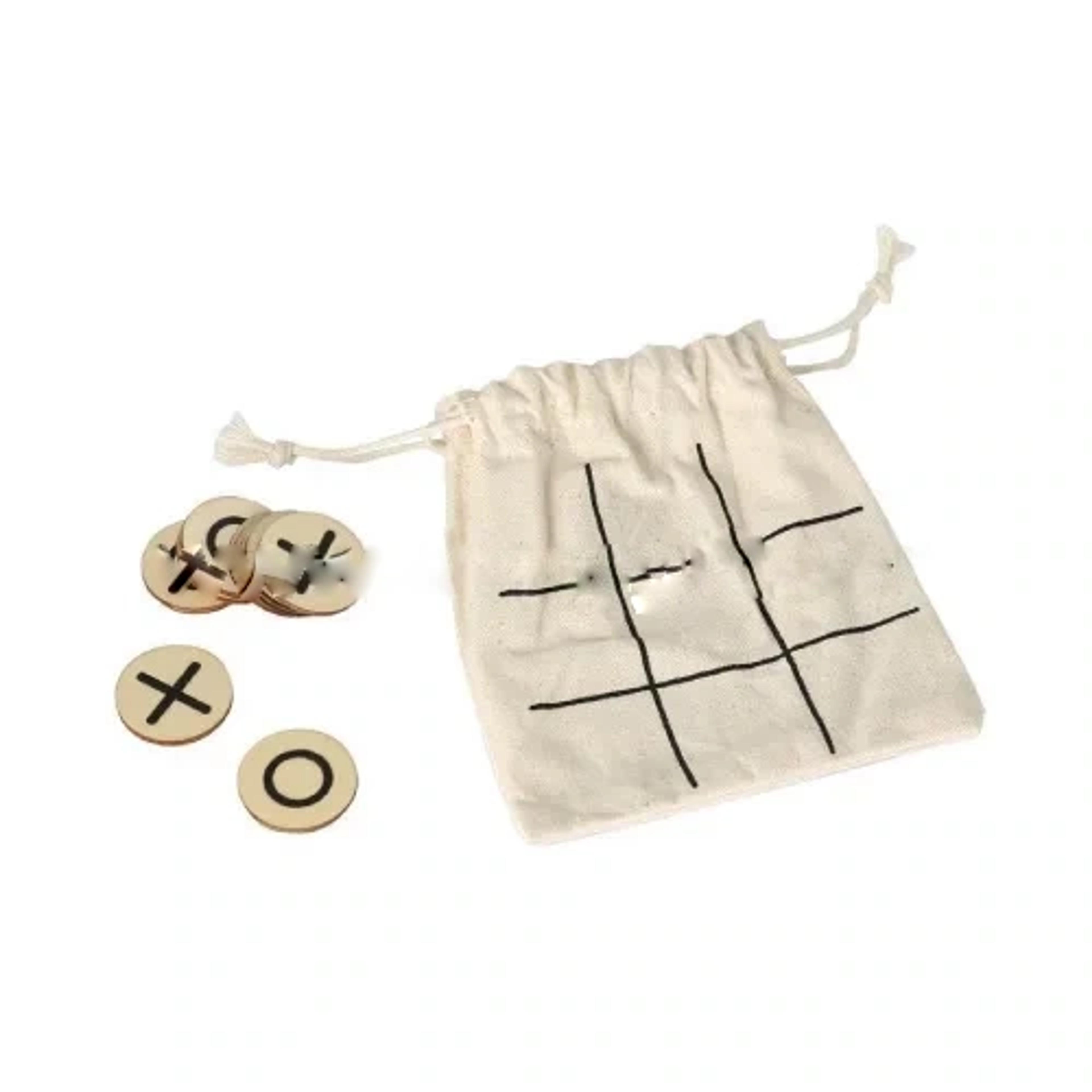 Wooden Tic Tac Toe Game in Cotton Pouch