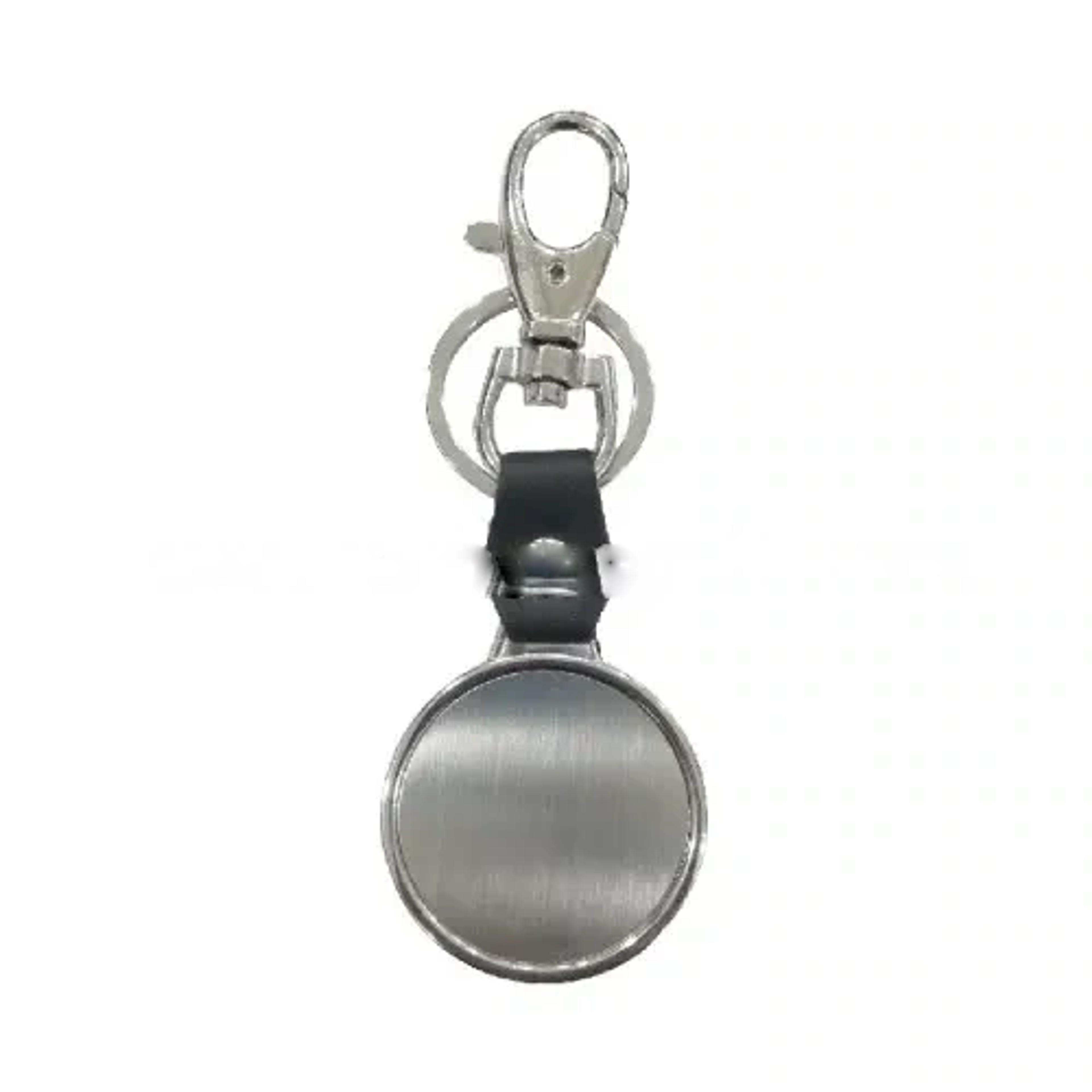 Round Shape Metal And Leather Keychain