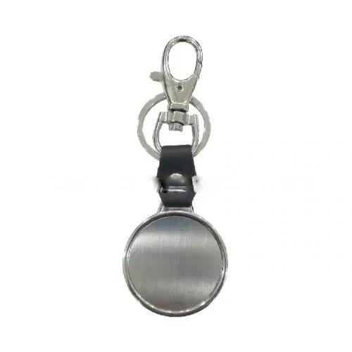 Round Shape Metal And Leather Keychain