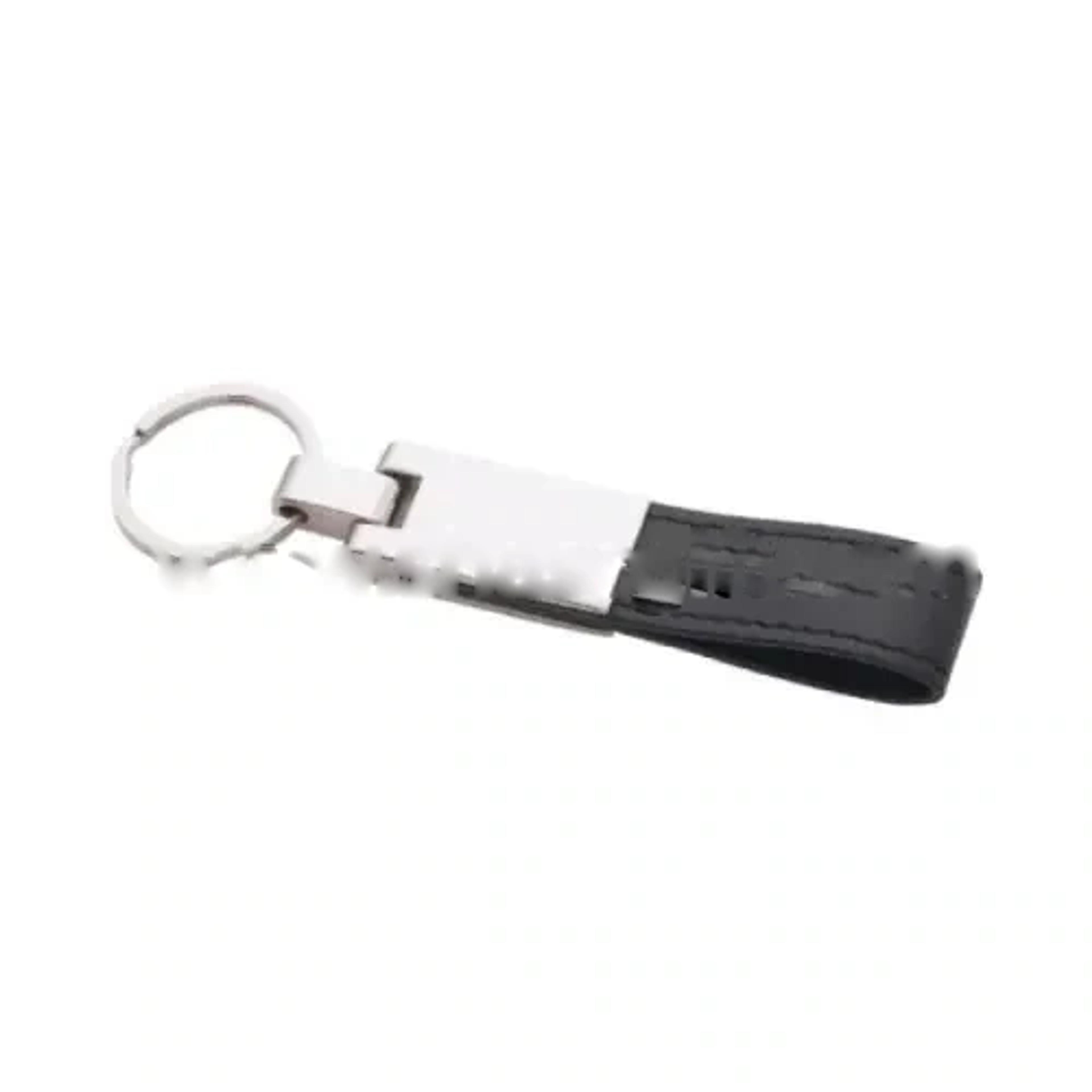 Metal Keychain With Leather Strap