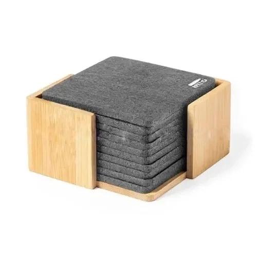 Eco-Neutral RPET Set of 6 Felt Coasters With Bamboo Stand