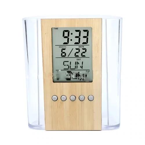 Transparent Pen Holder With Digital Clock