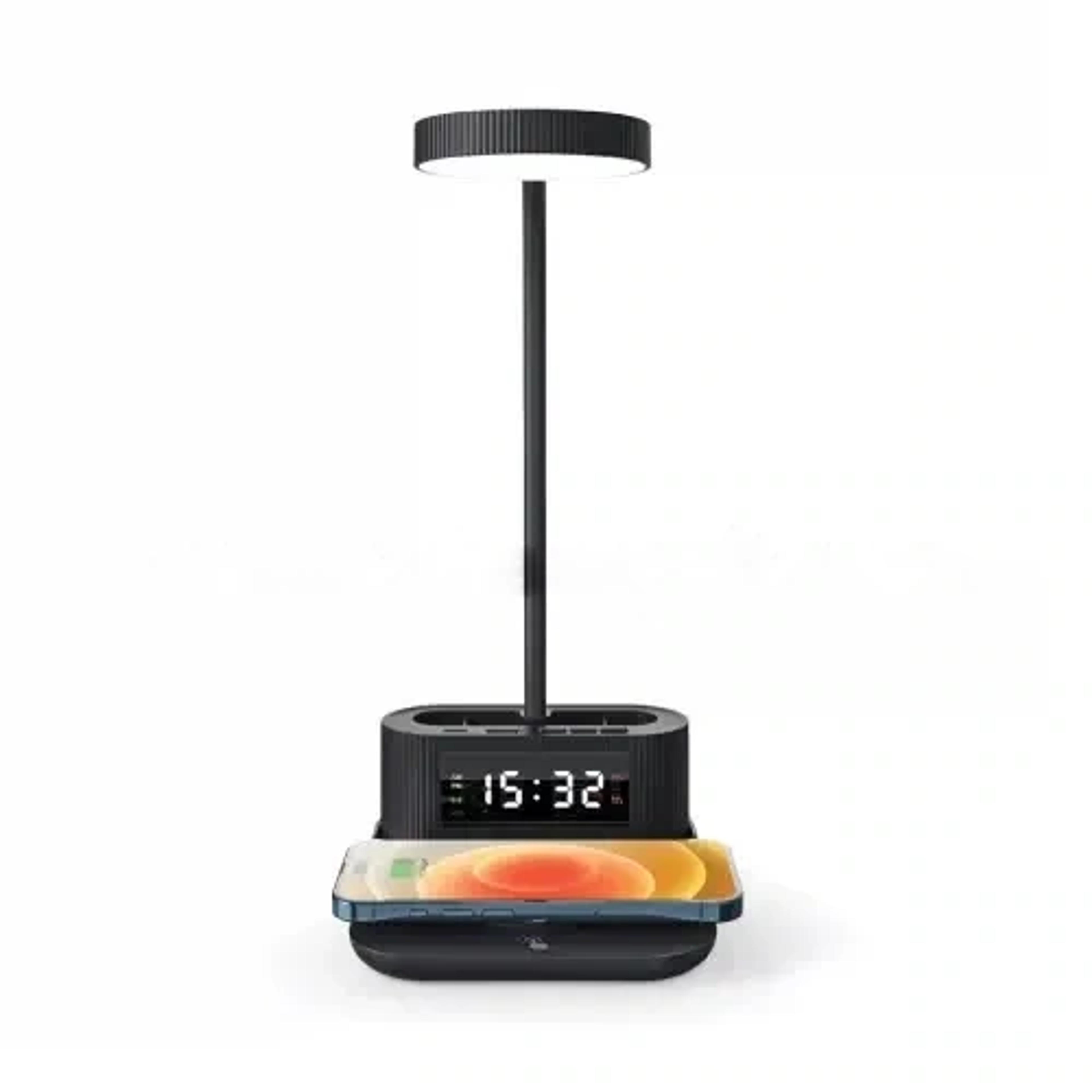 Desk Lamp With 15 Wireless Charger, Clock, And Pen Holder
