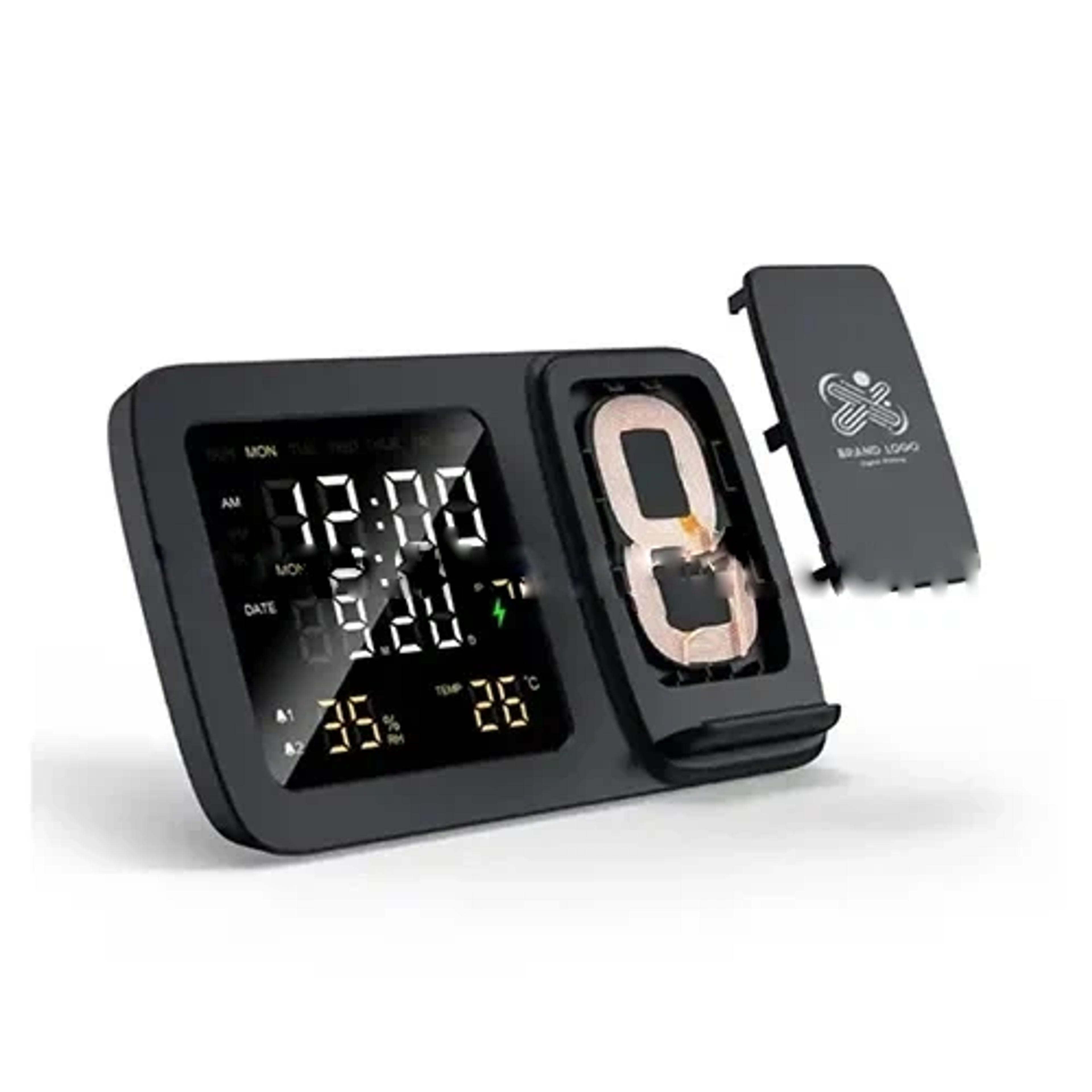 Led Light Mobile Phone Dual Coil Wireless Charging 15W Alarm Clock QI Wireless Charger